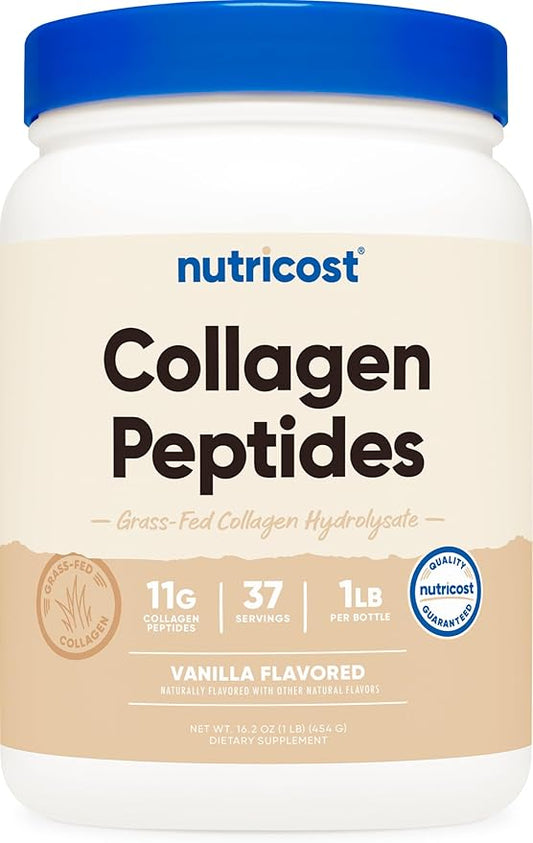 Nutricost Grass-Fed Collagen Powder 1LB (454 G) (Vanilla) - Grass Fed Bovine Collagen Hydrolysate - Collagen Peptides