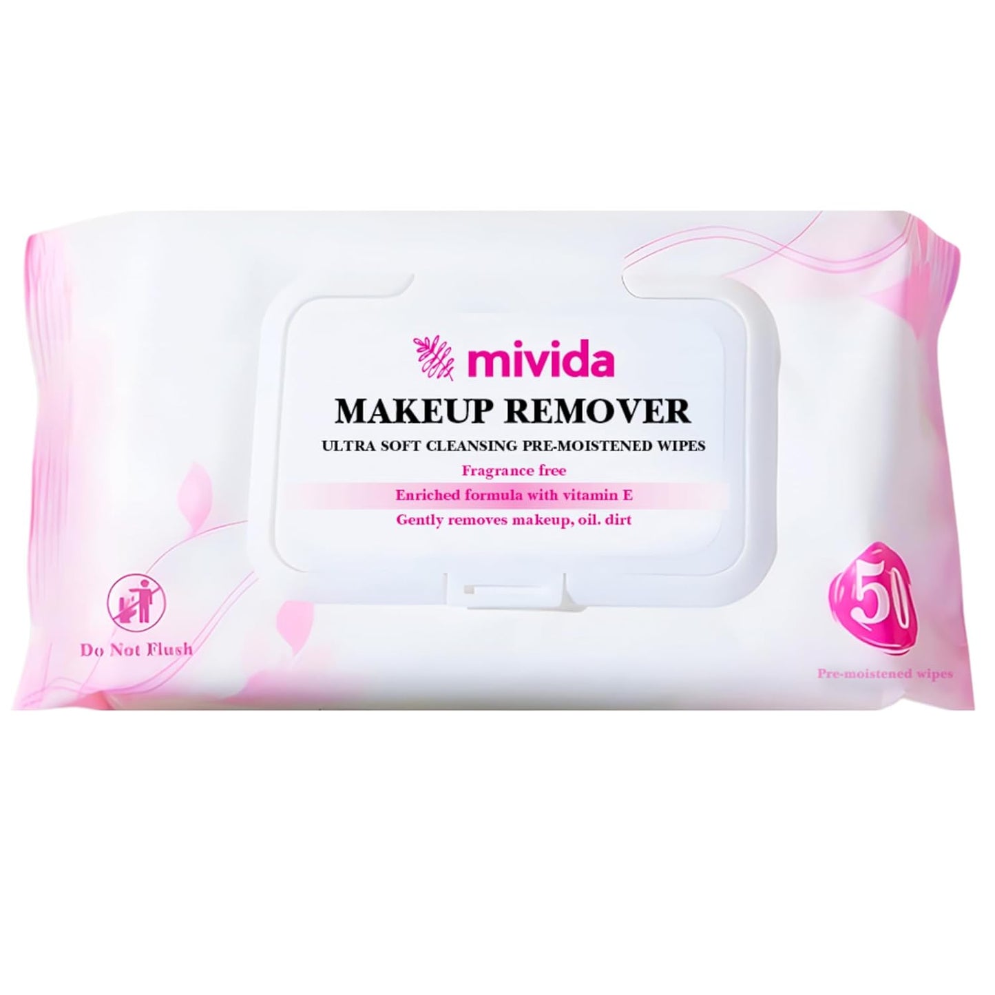 Mivida Hypoallergenic Makeup Remover Wipes | Daily Cleansing Facial Towelettes with Vitamin E For Sensitive Skin | 50 Count Fragrance-Free, Alcohol-Free Face Wipes
