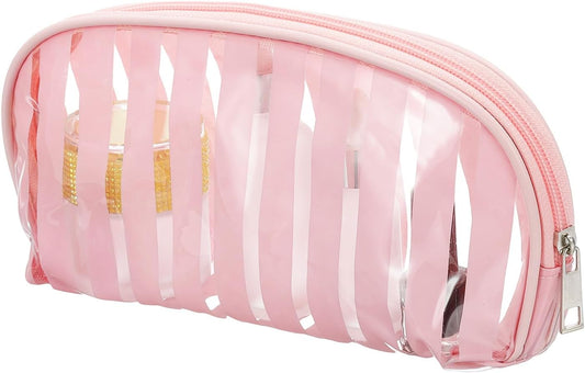 PATIKIL Clear Makeup Cosmetic Bag, 8.6"x4.7"x2.3" Transparent PVC Travel Toiletry Bag Waterproof Vinyl Organizer Makeup Pouch with Zipper for Women Men Airport Airline, Pink