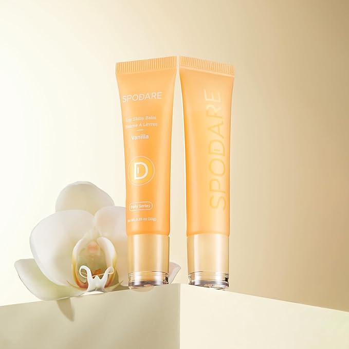 Lip Glowy Balm Vanilla: Lightweight Hydrating Lip Gloss, Instant Moisture Repair, Tahitian Vanilla Scent, Infused with Shea Butter, Monoi Flower & Sunflower Oil