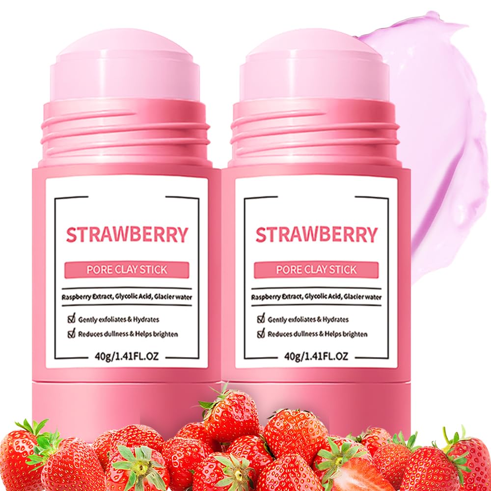 2Pcs Clay Mask For Face, Blackhead Remover For Face, Deep Pore Cleansing, Moisturizing, Skincare Facial Mask for Refining Pores and Controlling Oil (A01#2Pcs Strawberry)