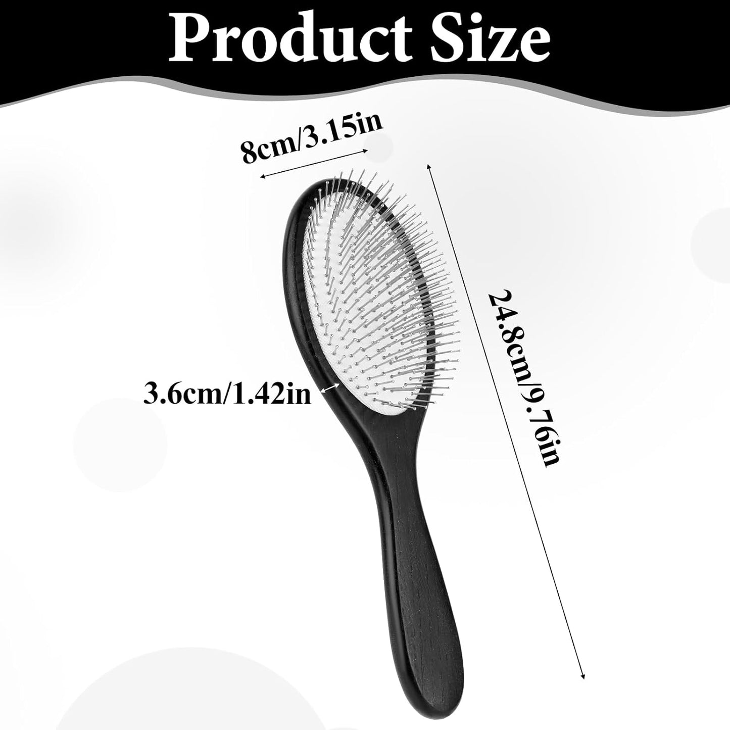 Paddle Wig Brush, Portable Travel Hair Brush with Metal Bristle and Wood Handle, Anti-static Air Cushion Detangler Hairbrush for Women and Men Hair Growth and Scalp Massaging - Black