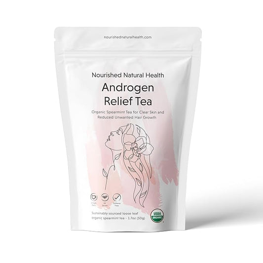 Nourished Androgen Relief Spearmint Tea - Organic Herbal Spearmint Tea for Clear Skin and Reduced Unwanted Facial Hair Growth - 60 Servings