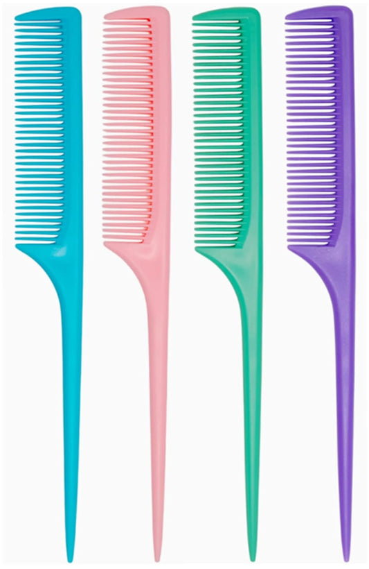 4 Pcs Rattail Combs for Women -Fine Tooth Styling Comb with Ergonomic Handle, Anti-Static Heat-Resistant Professional Hair Parting Tools for Smooth Detangling, Updos & Salon-Perfect Hairstyles.