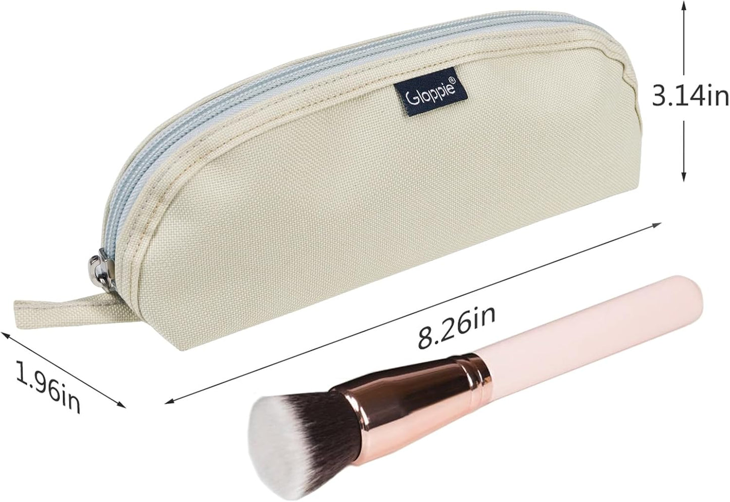 Gloppie Travel Makeup Brush Holder Portable Makeup Brush Traveling Case with Pouch - Small Cosmetic Pouch & Organizer for On-the-Go Beauty, Off White