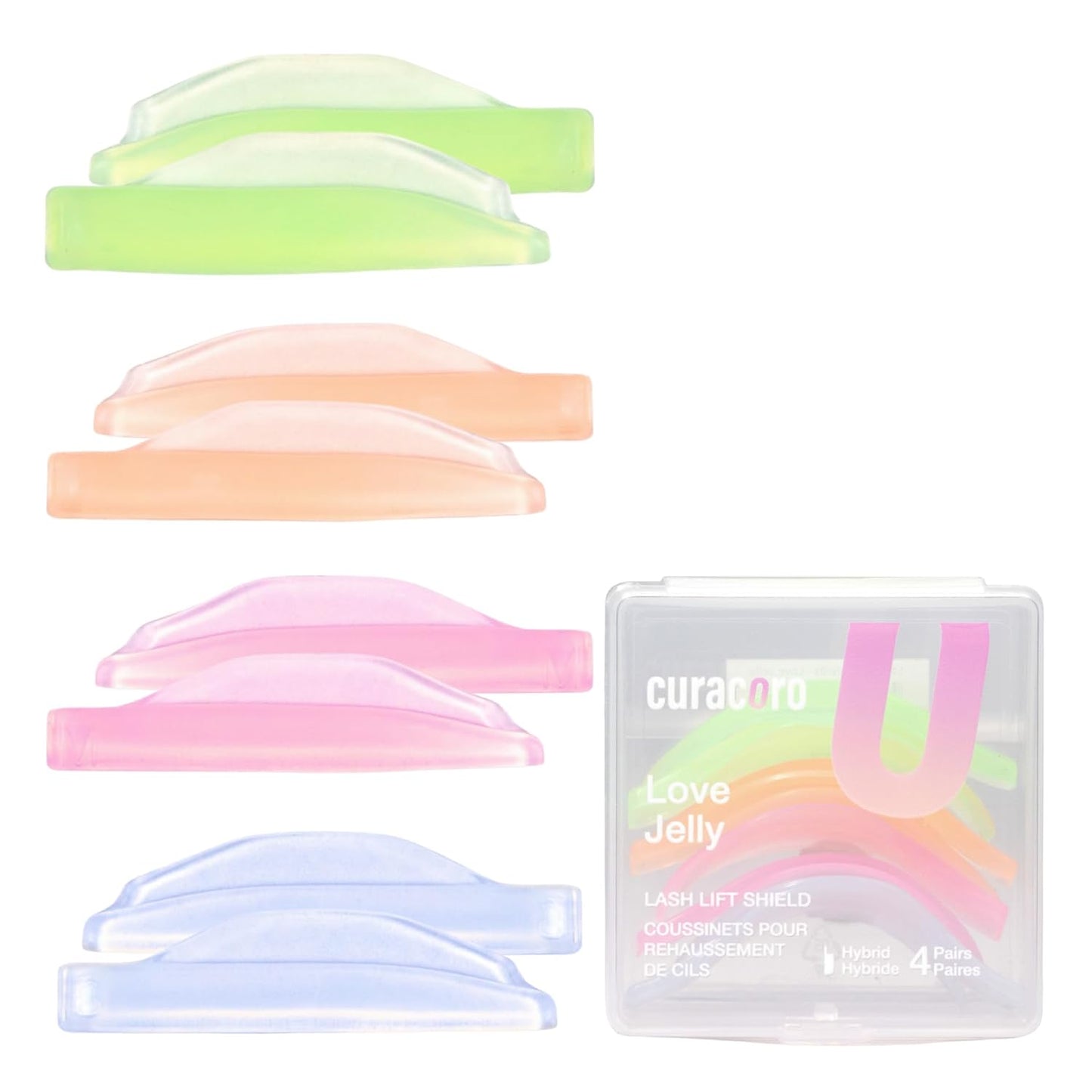 Curacoro Lash Lift Shields, 8 Pcs/4 Sizes Eyelash Perm Pad, Lash Rods for Eyelash Curling and Lifting, Reusable Silicone Tools For Perm Lamination