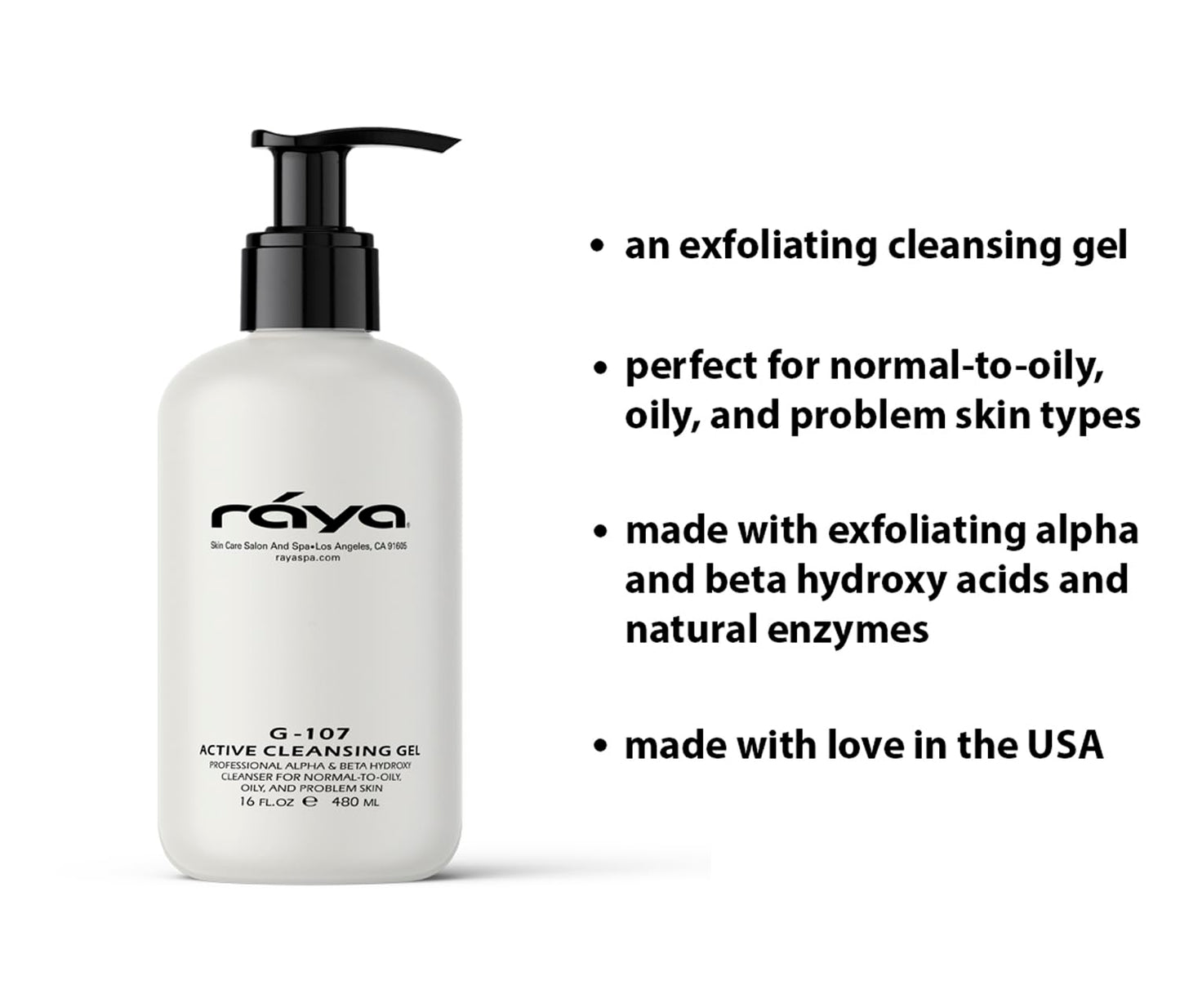 Raya Active Facial Cleansing Gel (G-107) – Purifying and Hydrating Makeup Remover, Gentle Gel Cleanser for Oily, Sensitive, and Combination Skin, Deep Cleansing Formula for Balanced Skin