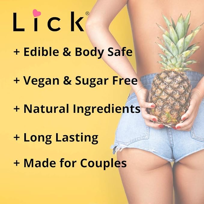 Lick Pineapple Flavored Massage Oil with Vitamin E, Coconut, Sweet Almond Oil for Lovemaking, Date Night, Nuru Yoni Massage Therapy, Safe & Edible