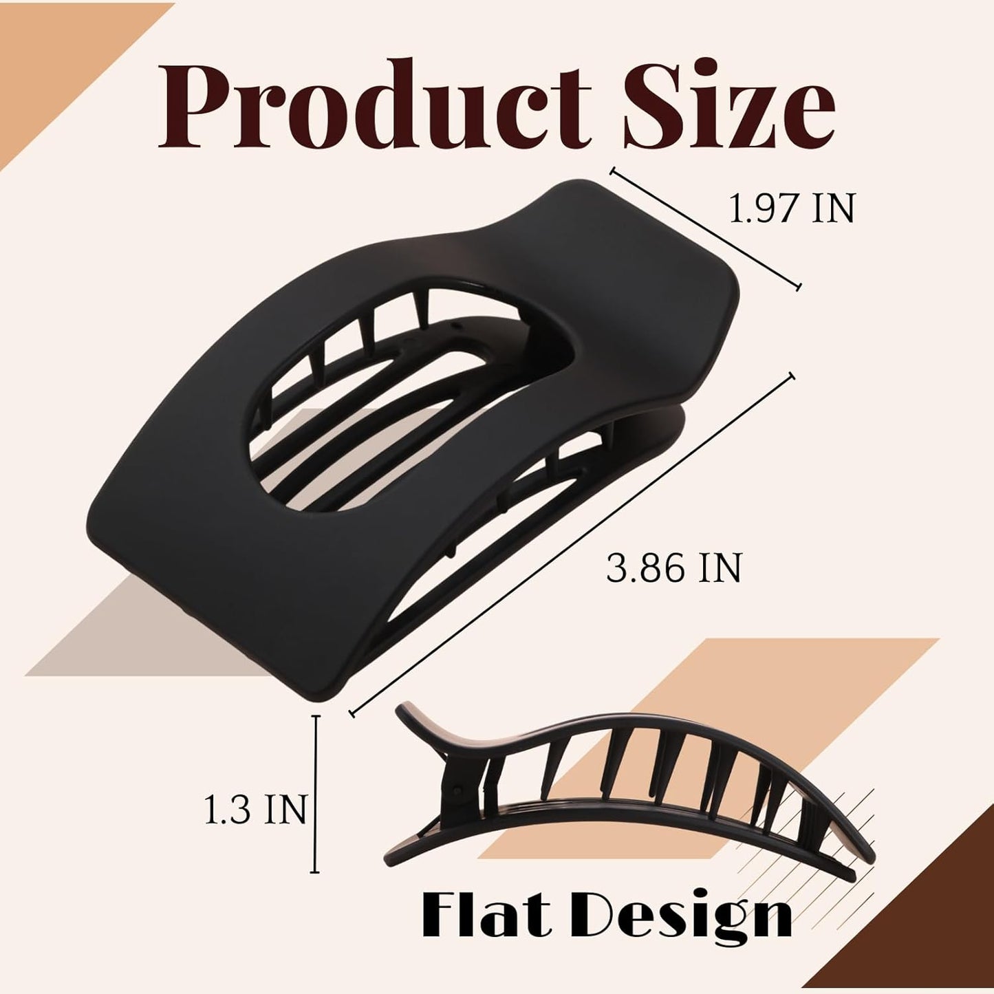 8 Pack Black Flat Hair Clips for Women – Large Matte No-Slip Rectangle Claw Clips for Thick & Thin Hair, Strong Hold Square Hair Accessories for Work & Daily Styling