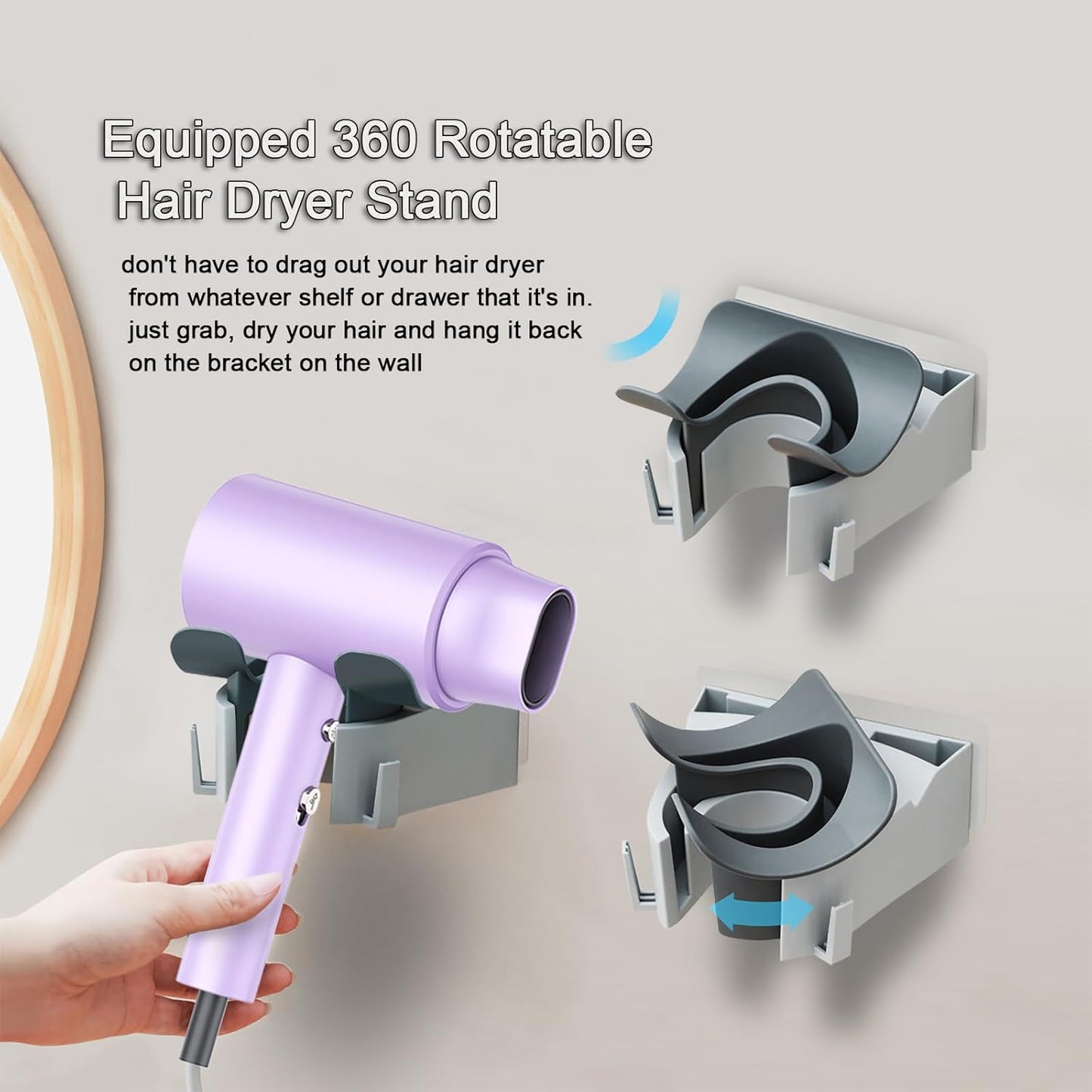 Salon Styling Hair Dryer with Wall Holder【Blue Light Negative Ions】 Fast Drying，High Power HairDryer for Home & Travel【Equipped 360 Rotatable Blow Dryer Stand 】 110V Matte Texture - Pearly White
