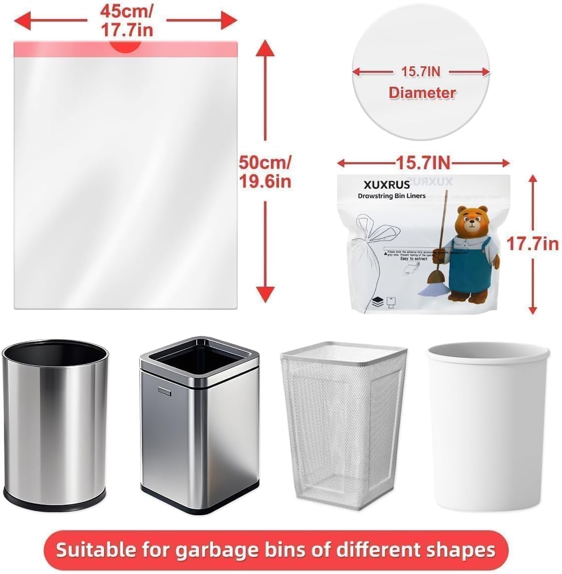 2.6-3 Gallon Trash bag Small White Drawstring Trash Bags, Tear-Free Heavy Duty Garbage Bags, Leak-Proof & Odor Blocking Small Garbage Liners for Kitchen, Bathroom, Multi-Purpose Use 60 Count by XUXRUS