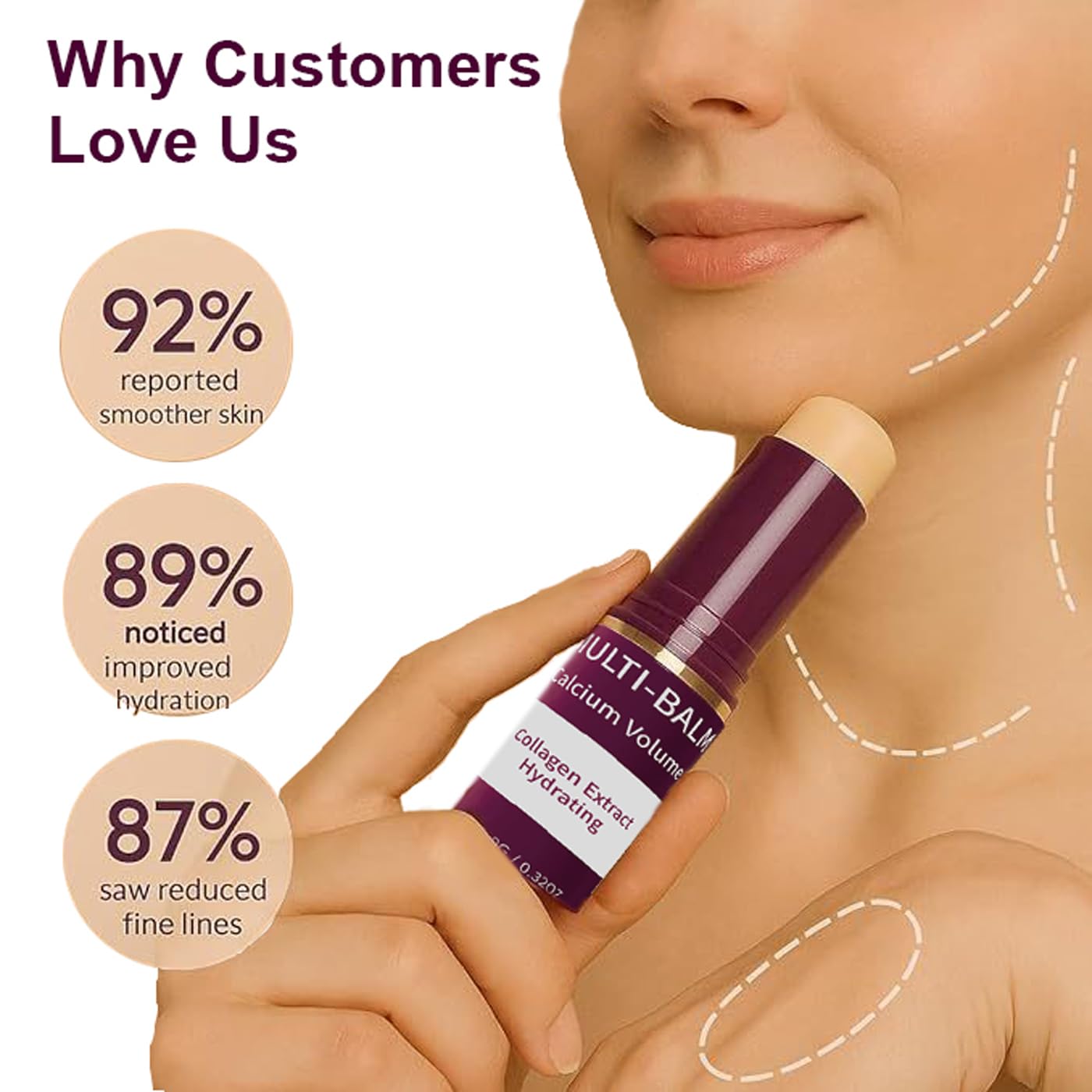 2Pcs Wrinkle Bounce Calcium Multi-Balm Stick, Collagen Moisturing Multi Balm, Wrinkle Core Stick for Under-Eye, Forehead, Neck Skin Care Line Hydrating, Firm & Plump