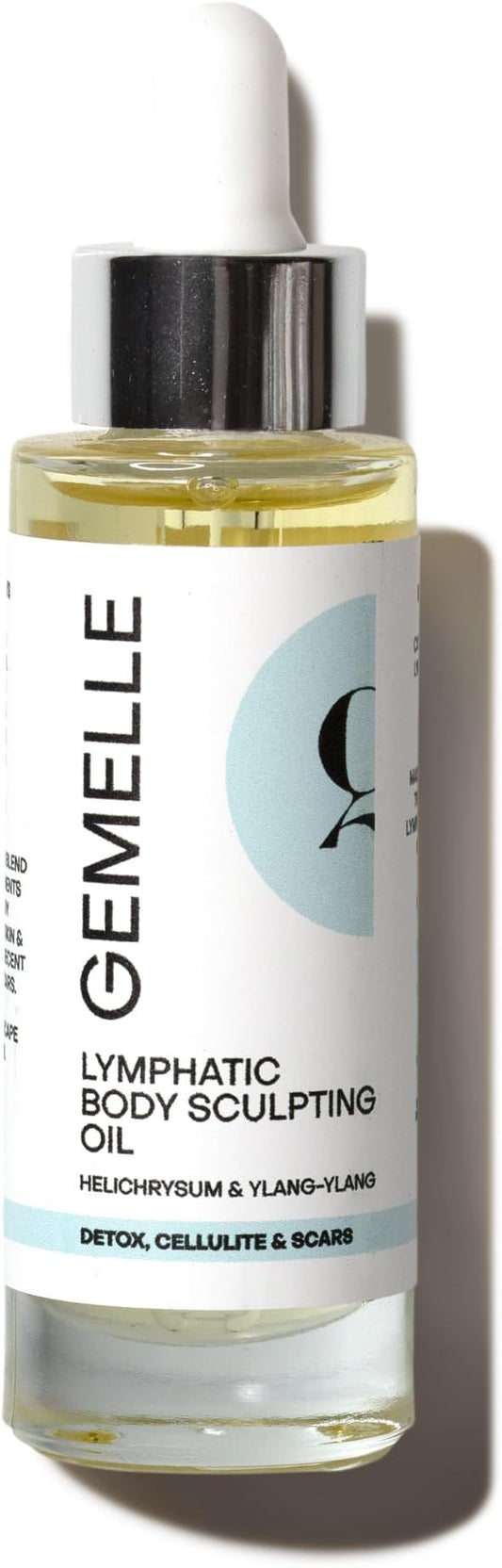 GEMELLE Lymphatic Body Sculpting Oil | 6x Award Winner | Anti-Cellulite, Stretch Marks, Scars, Bloating, Lymphatic Drainage | Helichrysum & Ylang-Ylang | Paraben-Free, Luxury Natural Skin Care 30 ML