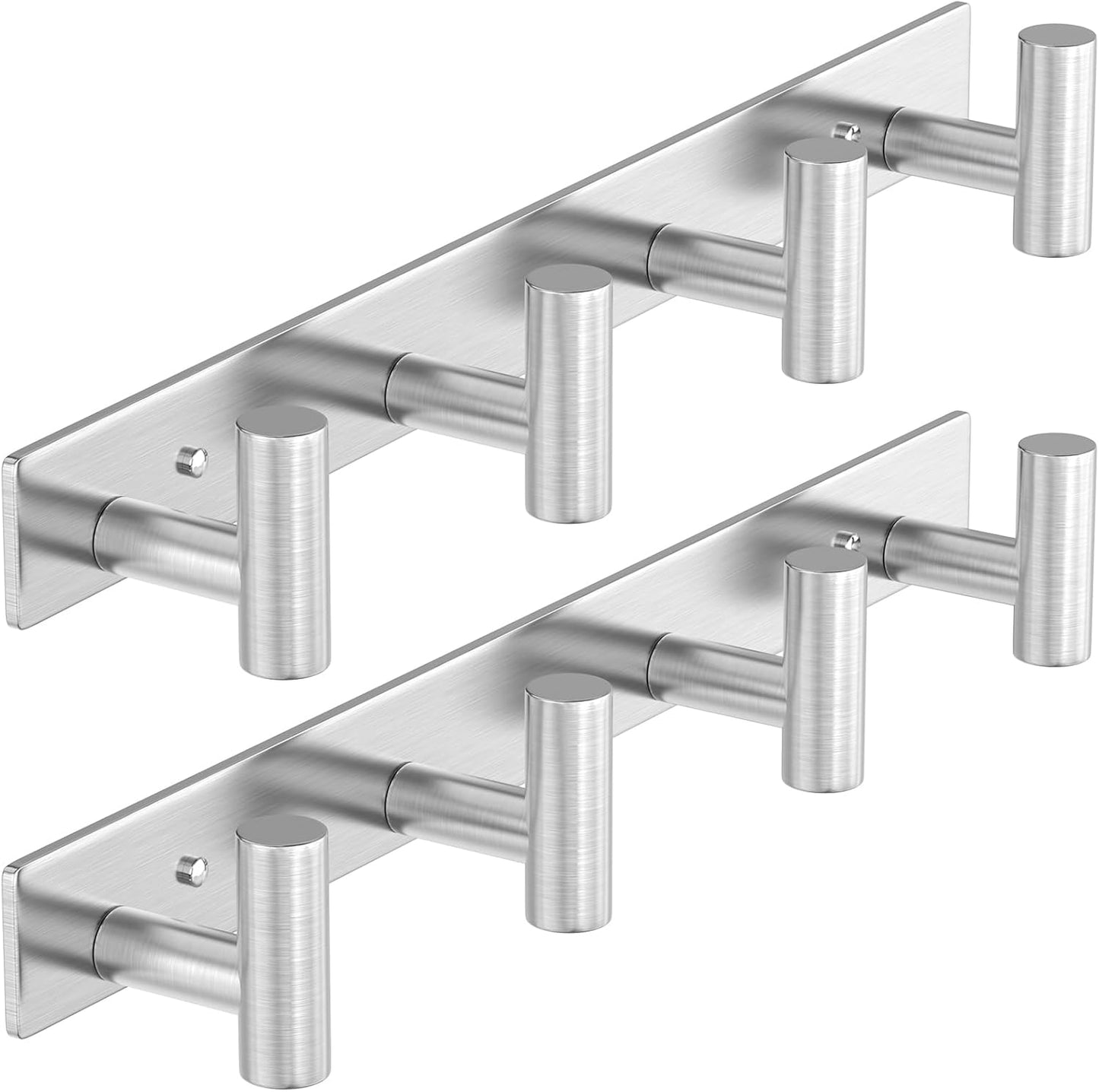 HUFEEOH 2 Pack Coat Rack Wall Mount, Stainless Steel T Shaped 4 Hooks Coat Hooks for Bathroom, Heavy Duty Wall Hooks Towel Hooks for Hanging, Silver Towel Rack Purse Hanger for Mudroom Entryway