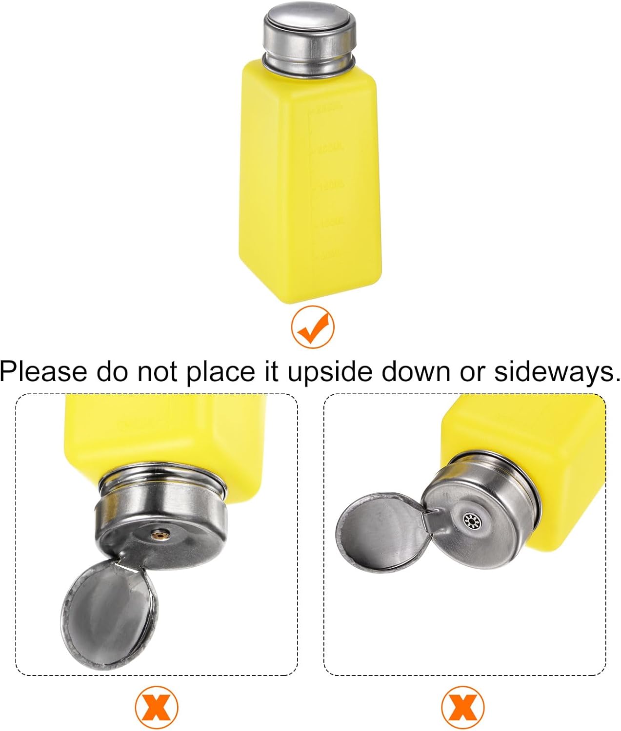 HARFINGTON 4PCS 250ML(8.5oz) Push Down Alcohol Dispenser Pump Liquid Press Empty Bottles Refillable Container for Acetone Cleanser Nail Polish Remover, Yellow