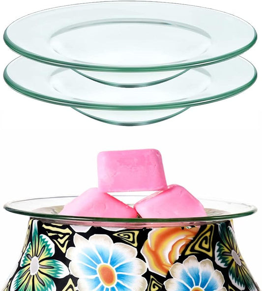 Corleone Replacement Wax Warmer Dish Oil Warmer Dish Round Glass Candle Wamer Bowl Plate Wax Tray for Scented Wax Aroma Therapy Lamp Electric Lamps Tart Warmers Wax Melter Wax Burner (2Pcs)