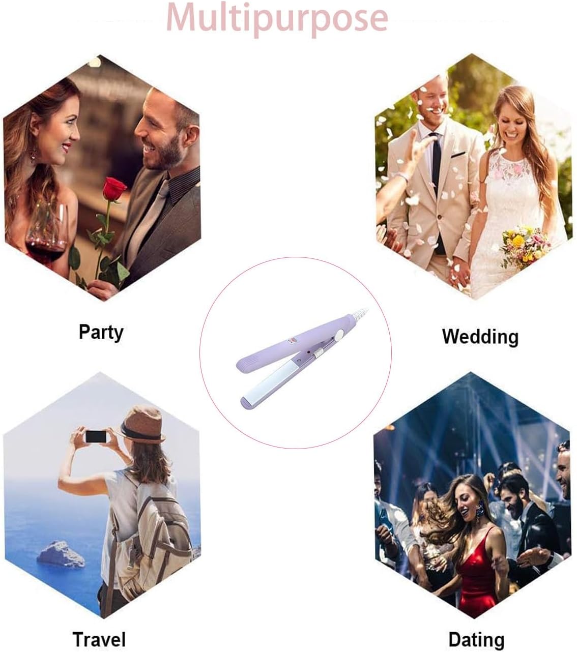 WenTigDY Hair Straightener, 2 in 1 Hair Curler, Mini Hair Straightener, Hairstyling Iron Heating Curler, Tourmaline Ceramic + Plastic, 190C, for Travel, Dormitory or Home (Purple)