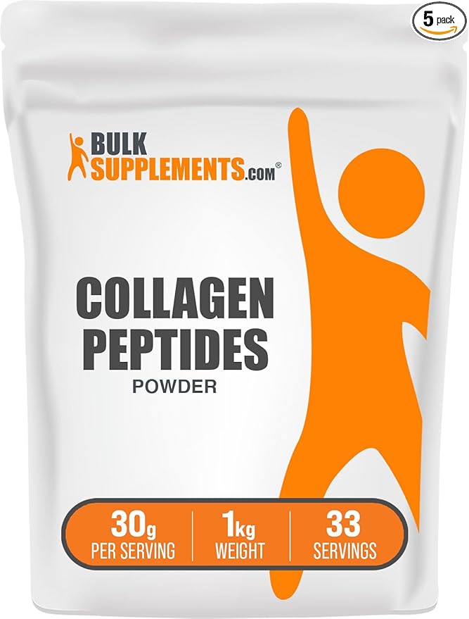 BulkSupplements.com Collagen Peptides Powder - Bovine Collagen Powder, Powdered Collagen Supplement - Hydrolyzed & Gluten Free, 30g per Serving, 1kg (Pack of 5) (11 lbs)