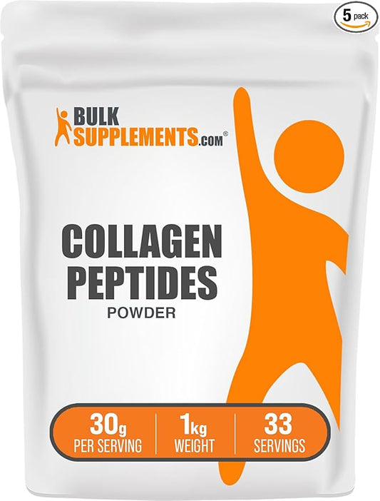 BulkSupplements.com Collagen Peptides Powder - Bovine Collagen Powder, Powdered Collagen Supplement - Hydrolyzed & Gluten Free, 30g per Serving, 1kg (Pack of 5) (11 lbs)