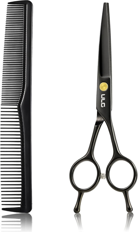 ULG Hair Cutting Scissors Professional Salon Shears 6.5-Inch Ultra Sharp Barber Scissors with Haircut Comb, Left/Right Symmetrical, Stainless Steel Haircut Scissors for Men, Women, Salon & Home Use