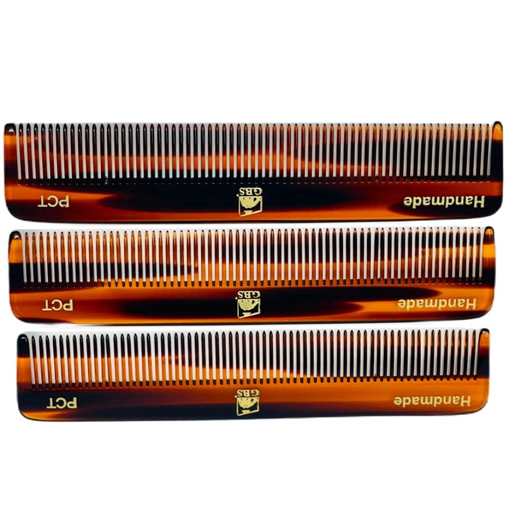 GENTS PCT 5-Inch Fine Tooth Pocket Hair Comb – 3-Pack Tortoise Shell Combs for Men & Women – Handmade from Cellulose Acetate – Anti-Static, Durable & Travel-Friendly for Grooming & Styling