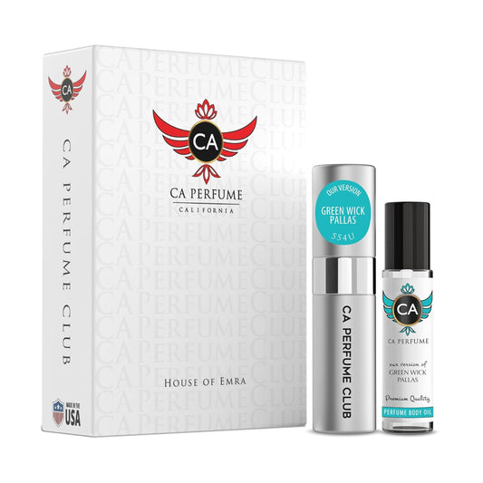 CA Perfume Duo Impression of Green Wick Pallas For Women And Men Perfume Layering Set Long Lasting Travel Size EDP + Body Oil Roll-On Bottle 0.27 Fl Oz+0.33 Fl Oz