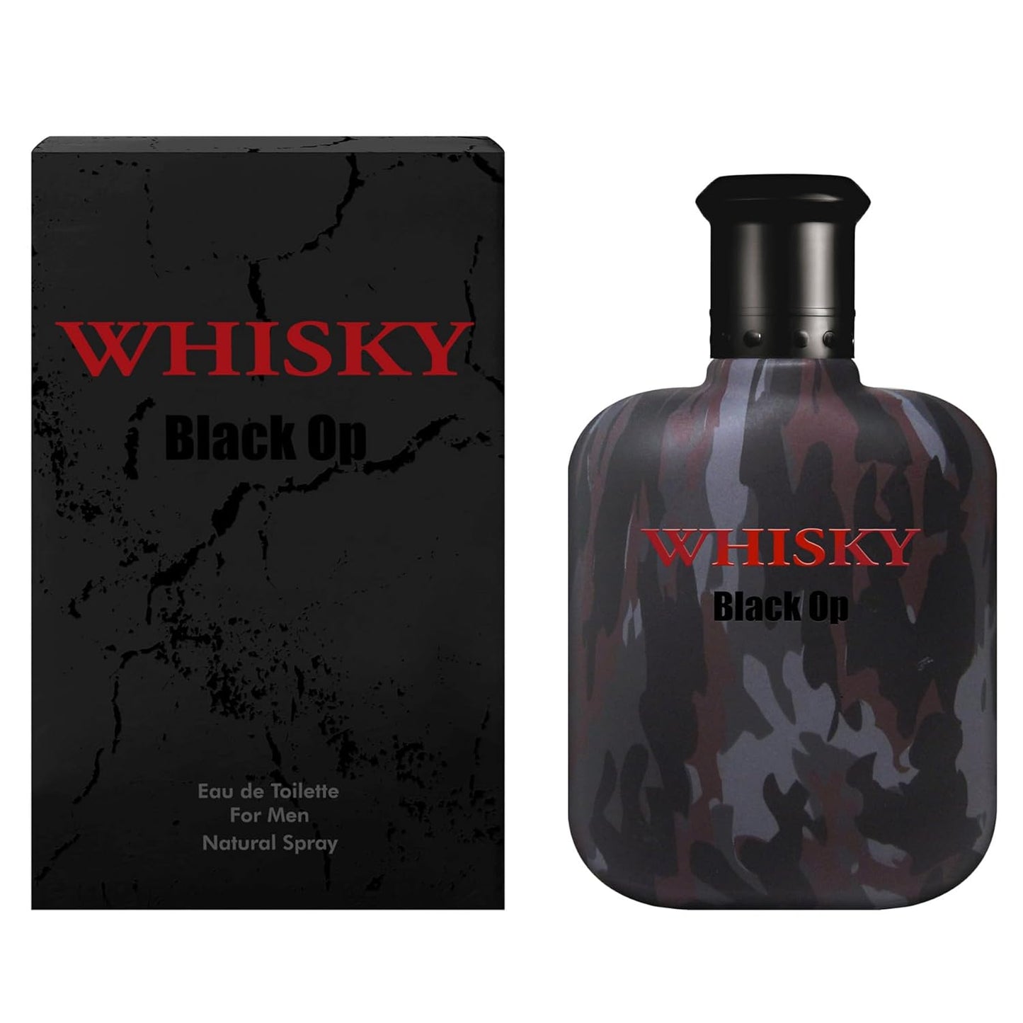 WHISKY BLACK OP Eau de Toilette for Men – Bold and Mysterious Scent with Apple, Pepper and Patchouli – For the Fearless Man – Camouflage Bottle – Made in France by EVAFLORPARIS – 3.4 Fl Oz