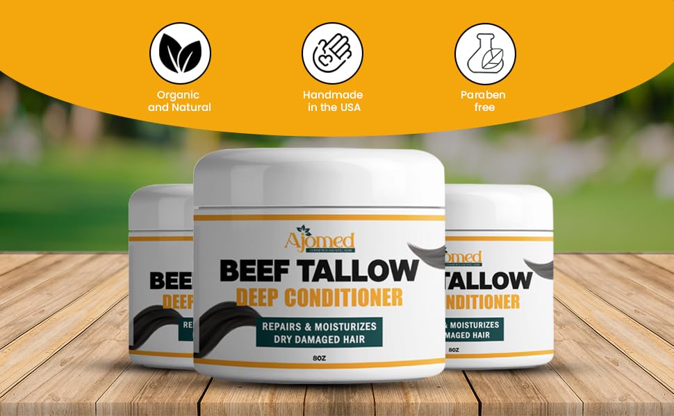 Tallow Deep Conditioner | Hair Treatment for Dry & Damaged Hair | Handmade hair mask - Detangler- Anti-Frizz dreadlock hair moisturizer-Split Ends Hair Care for Dry, Thin Fine Hair