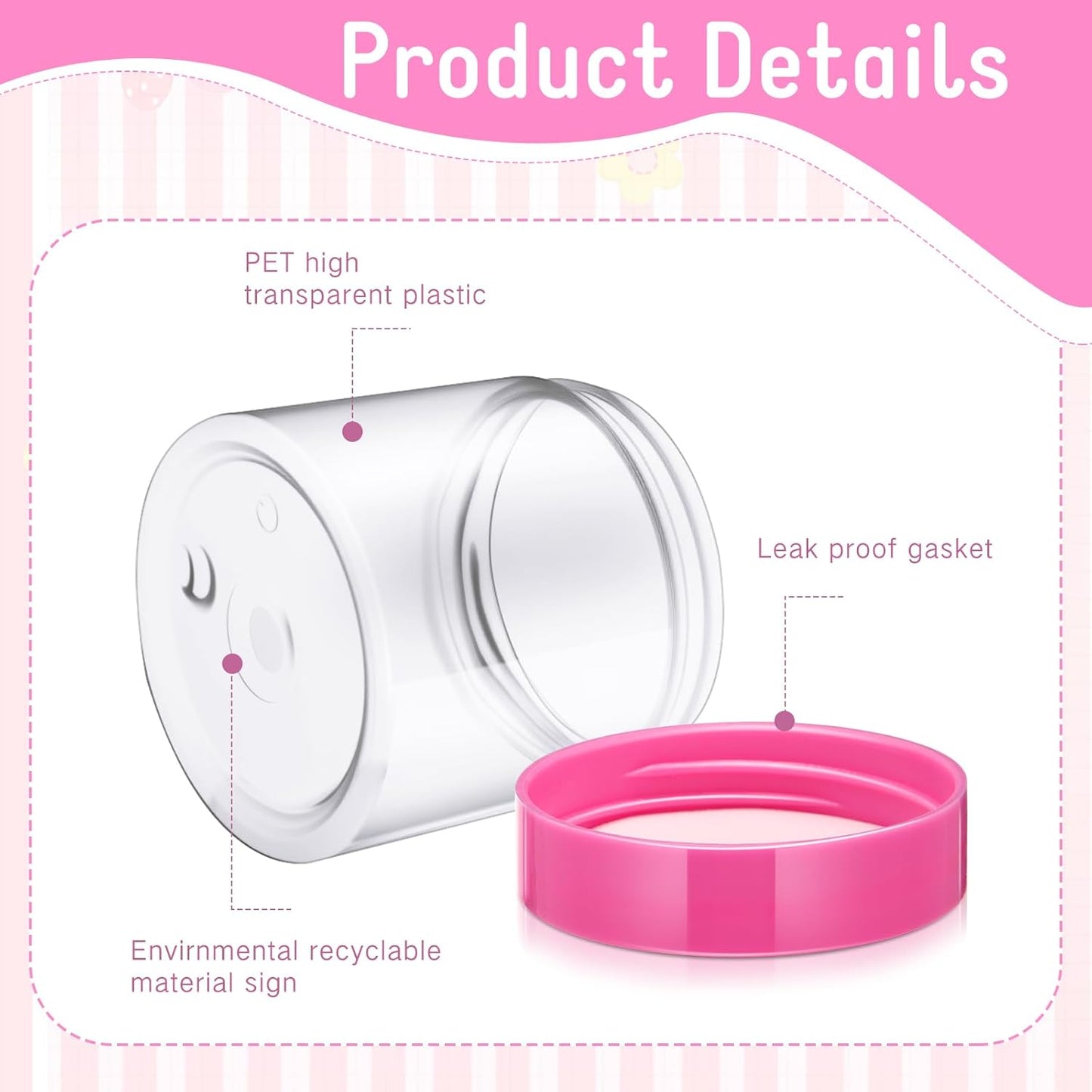 SATINIOR 12 Pack 8 oz Plastic Container Jars with Lids Round Clear Travel Cosmetic Container Slime Jars for Toiletries, Lotion, Cream, Ointments, Makeup, Rhinestone, Samples, Kitchen Storage(Pink)