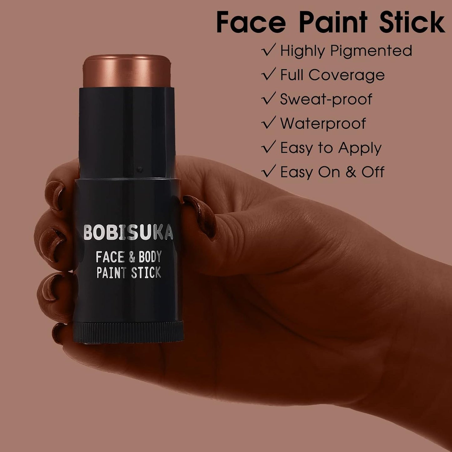 BOBISUKA Brown Face and Body Paint Stick, Chocolate Brown Eye Black Stick for Sports, Waterproof Oil-based Painting Kit for Halloween SFX Camo Cosplay Special Effects Costume Parties Makeup