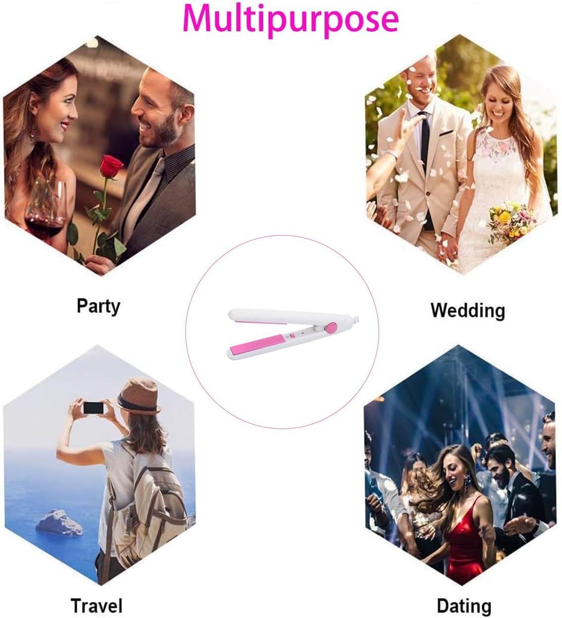 2 in 1 Mini Hair Straightener, Mini Hair Curler Mini Hair Straightener,Ceramic Tourmaline Plate, Beauty Flat Iron Heating Curler,for Travel Flat Iron Dormitory or Home (White)