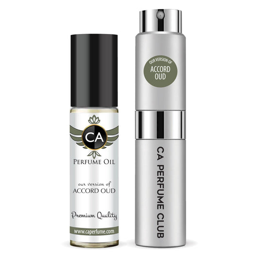 CA Perfume Duo Impression of Accord Oud For Women And Men Perfume Layering Set Long Lasting Travel Size EDP + Body Oil Roll-On Bottle 0.27 Fl Oz+0.33 Fl Oz