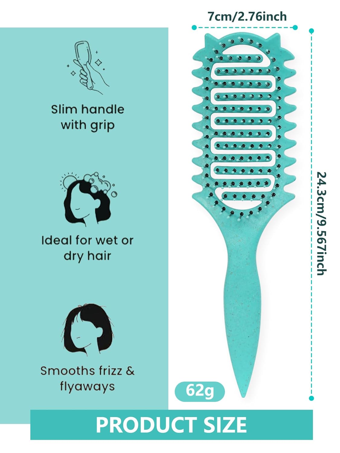 Curl Defining Brush for Curly Hair, 2025 Vented Detangling Brush for Wet, Curl Styling Brush for Women, Less Pulling, Defines & Shapes, Great Gift for Curly Hair Women (Green)