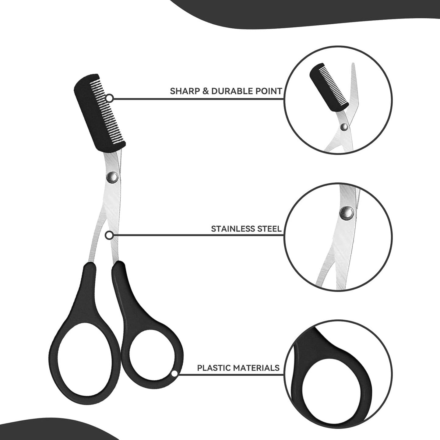 Eyebrow Trimmer Scissors - Professional Non-Slip Finger Grip Brow Scissors with Comb for Men and Women - Salon-Quality Design for Effortless Brow Shaping (Black)