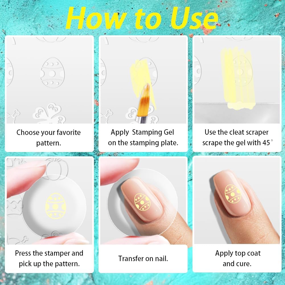 3Pcs Holiday Nail Stamping Plate Set Christmas Halloween Nail Stamp Templates Easter St. Patrick's Day Metal Reusable Tools with Stamper Scraper for Manicure Printing