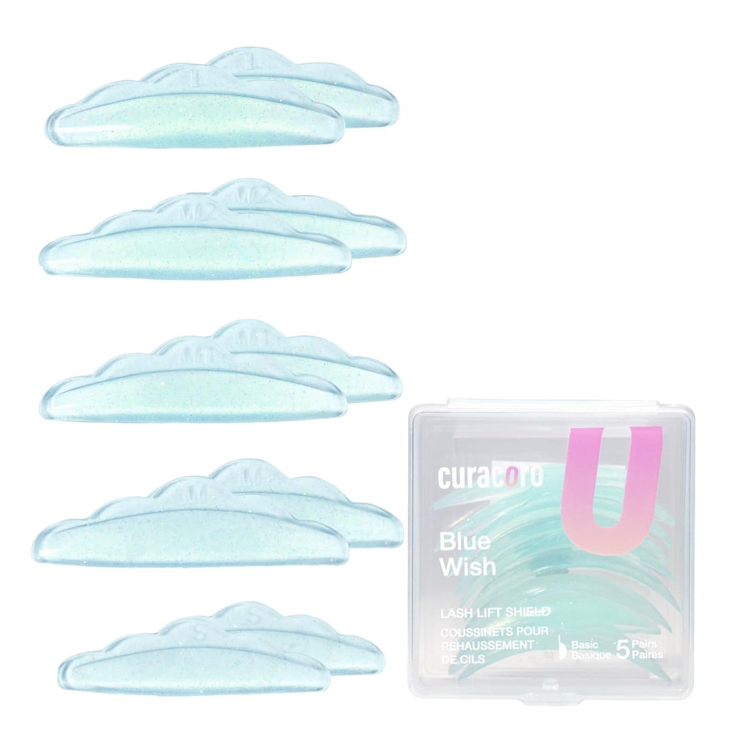 Curacoro Lash Lift Shields, 10 Pcs/5 Sizes Eyelash Perm Pad, Lash Rods for Eyelash Curling and Lifting, Reusable Silicone Tools For Perm Lamination