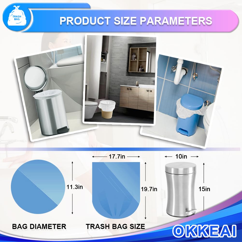OKKEAI 3 Gallon Small Trash Bags 120 Counts White Garbage Bags Small Bathroom Trash Can Bags 10L Wastebasket Liners for Home Office Kitchen,White fit 10L -15 Can