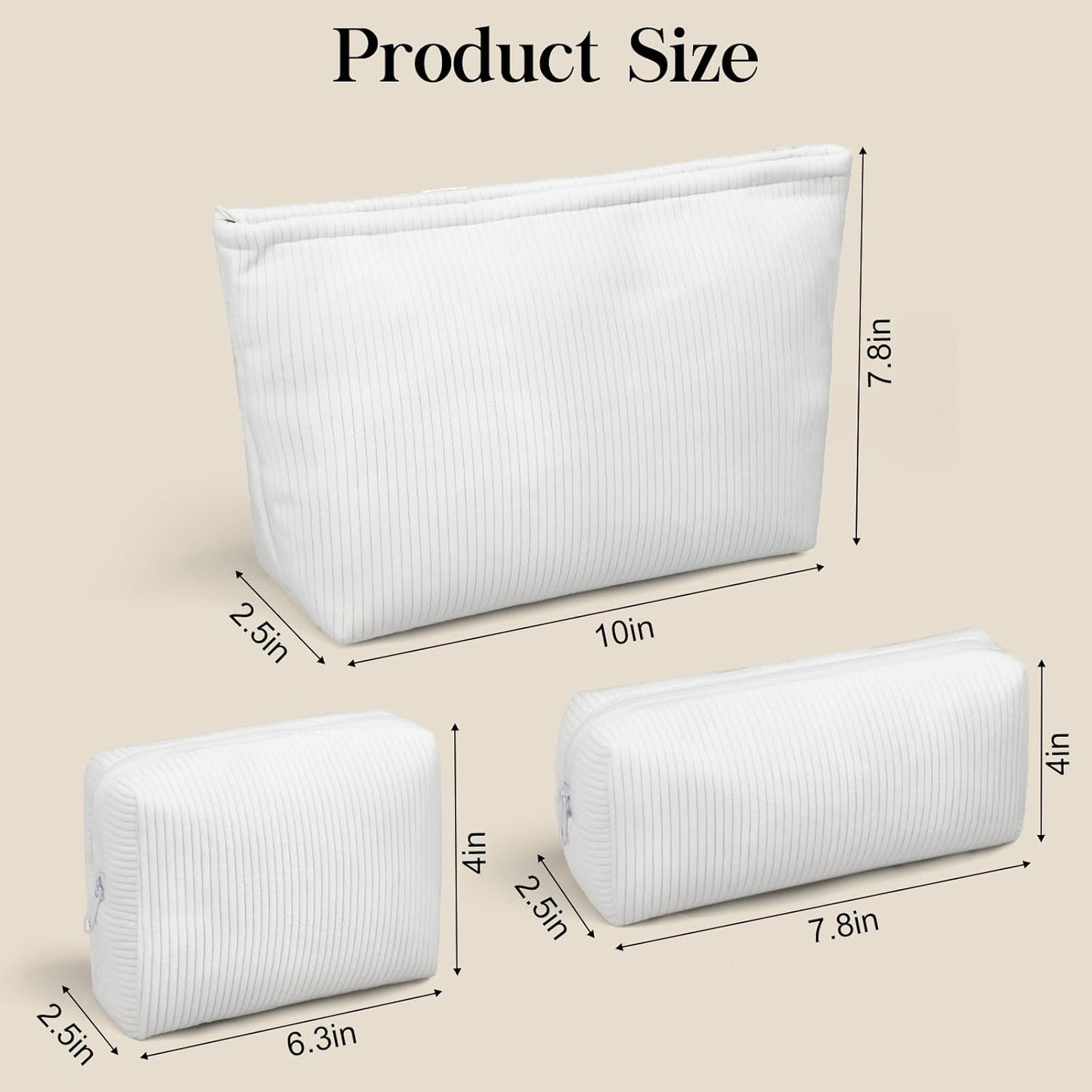 3-Piece Makeup Bag Set, Small Zipper Pouch, Corduroy Makeup Purse, Mini Pouch, Girls Trendy Aesthetic Preppy Stuff