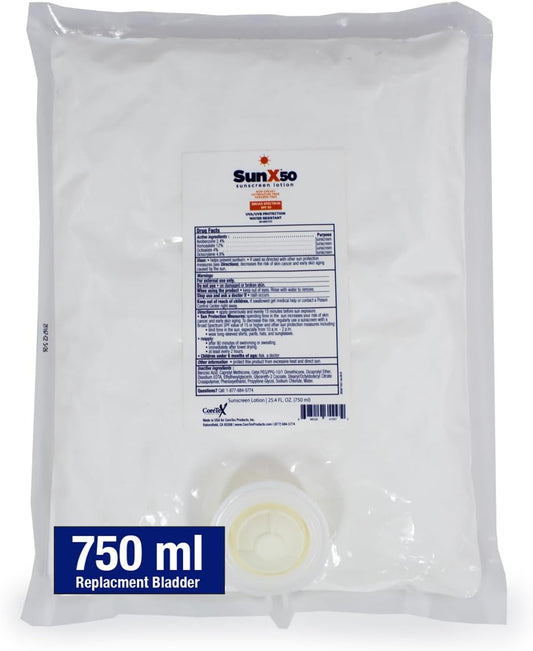 CoreTex Sun X 50 SPF Broad Spectrum Sunscreen Lotion (Refill Bag ONLY) - 25.4oz of Paraben, Oxybenzone, Octinoxate, & Oil Free Sunscreen - No White Cast and Water & Sweat Resistant Up to 80 Minutes