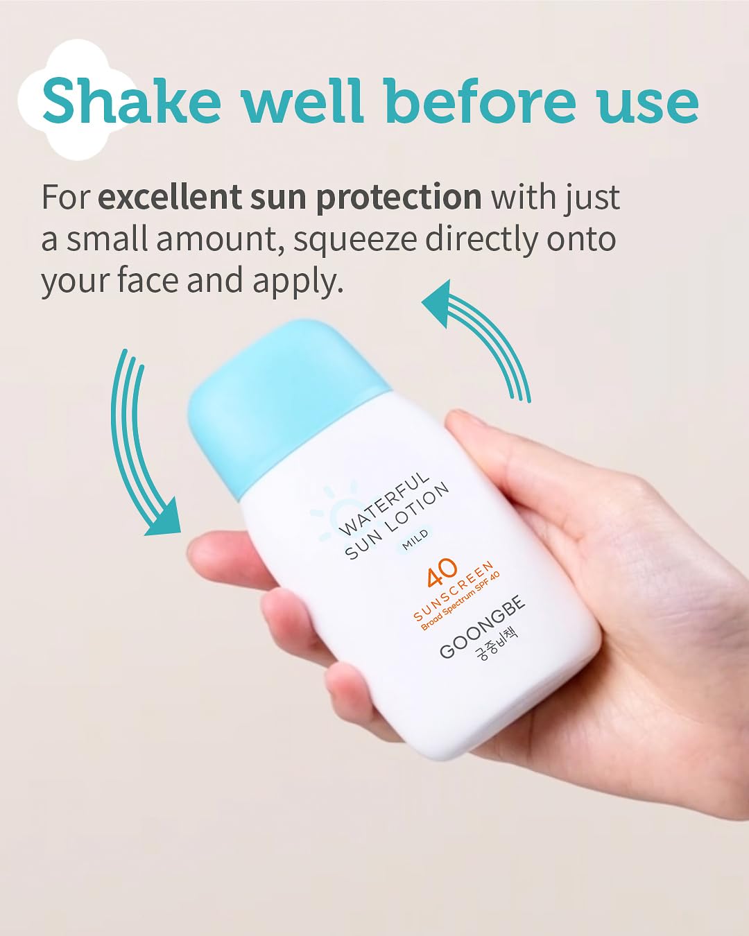 GOONGBE Waterful Sun Lotion Mild SPF 40 - Zinc Oxide Water Resistant Mineral Sunscreen for Babies, Kids & Adults - Hypoallergenic, Vegan, Reef-Safe - Korean Sun Care for Sensitive Skin, 2.82 fl.oz.