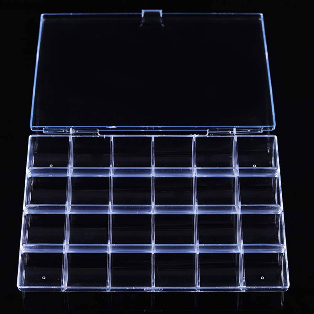 Kemaily 24 Slots Empty Clear Nail Art Decoration Storage Box Nail Glitter Rhinestone Crystal Accessories Container Storage Box