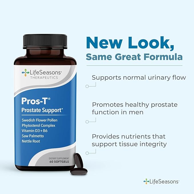 Pros-T - Prostate Support Supplement - Saw Palmetto, Phytosterol, Zinc, Nettle, Vitamin D-3 & B6 - Promote Healthy Prostate Function & Normal Urinary Flow - Improve Tissue - 60 Softgels (Pack of 2)