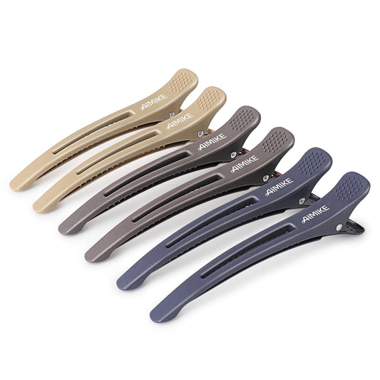 AIMIKE Hair Sectioning Clips with Silicone Band - No Crease Duck Billed Styling Clips for Salon, Cutting, and Rollers (6pcs)