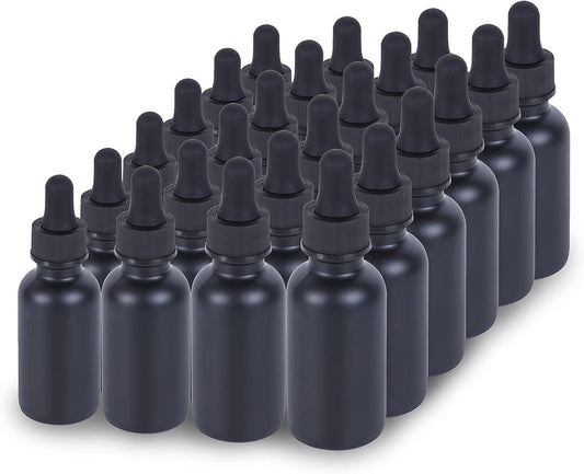 1 oz Dropper Bottle 24 Pack Amber Glass Boston Bottles 30ml with Eye Droppers Black Caps for Essential Oils, Perfume, Leak Proof Travel Bottles for Liquids