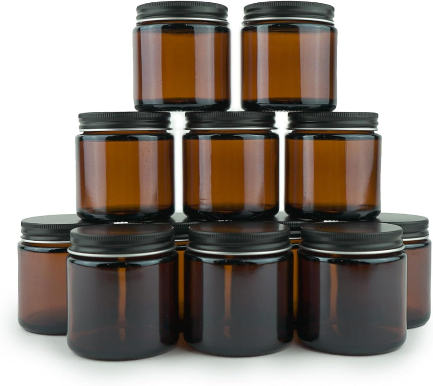 Glass Amber 4oz Jar - 12 Packs, Empty Round Jars For Beauty Products, Lotion, and Powders - Black Lid - Small Candle Jars