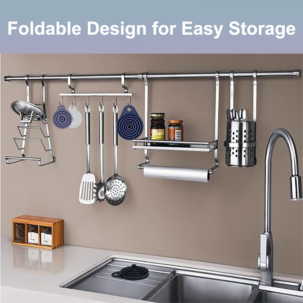 KongNai Funnels for Kitchen Use Set of 4, Silicone Collapsible Funnels for Filling Bottles, Food Grade Funnel for Liquid Powder Transfer, Foldable Kitchen Utensils