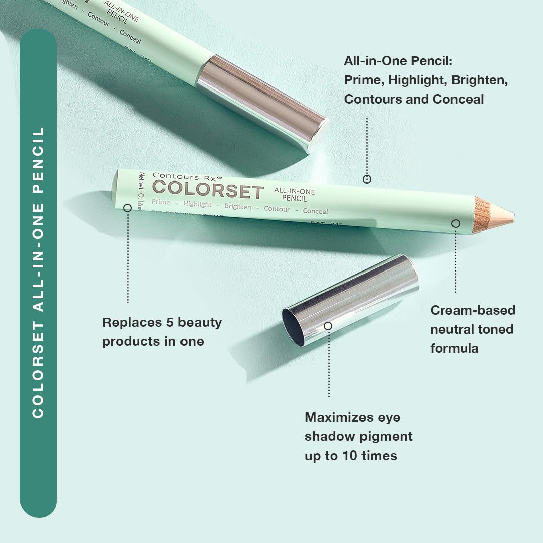 Contours Rx COLORSET All-in-One Pencil – Brighten, Highlight, Prime, Contour & Conceal | Smooth Canvas for Eye Shadow & Uneven Skin Tone | Hydrating, Vegan & Gluten-Free