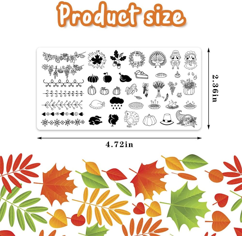 ALIBBON 6 Pcs Fall Nail Stamping Plates Set, Leaves Background Nail Art Stamp Templates, Autumn Tree Stamp Templates Kit, Happy Thanksgiving Day Metal Nail Plates for DIY Printing Decor 4.7×2.4"