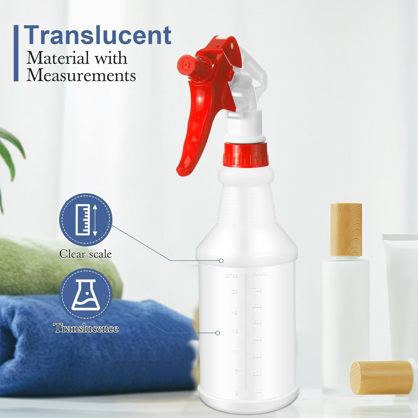 Zubebe 24 Pack 32 oz Plastic Spray Bottle Bulk Empty Leakproof Heavy Duty Spray Bottles for Cleaning Supplies Mist Bottles with Label and Adjustable Nozzle for Plant(Multicolor A,Clear Scale)