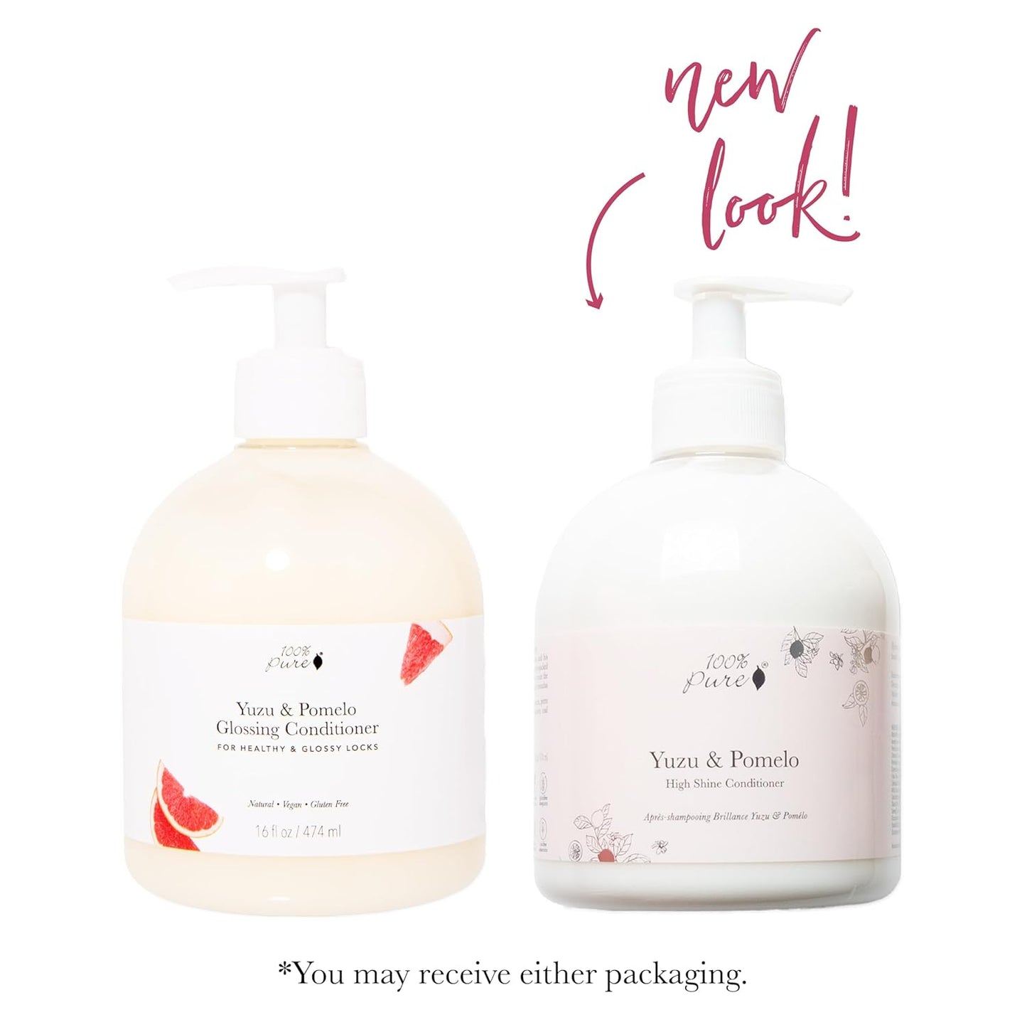 100% PURE Yuzu & Pomelo Glossing Conditioner Revitalizing & Hydrating Nutrient Boost of Kelp Flax Seed Oil & Vitamin E Helps Restore Hair Shine Body & Strength for Women & Men, Vegan - 16 Fl Oz